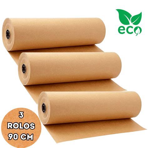 Rolo De Papel Kraft - Kit 3 Rolos De Papel 90cm Semi Kraft Bobina 2,3kg Pardo Embalagem Caixa ...