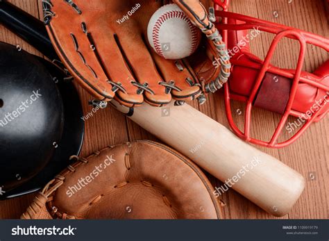 Professional Baseball Equipment Set Top View Stock Photo 1109919179