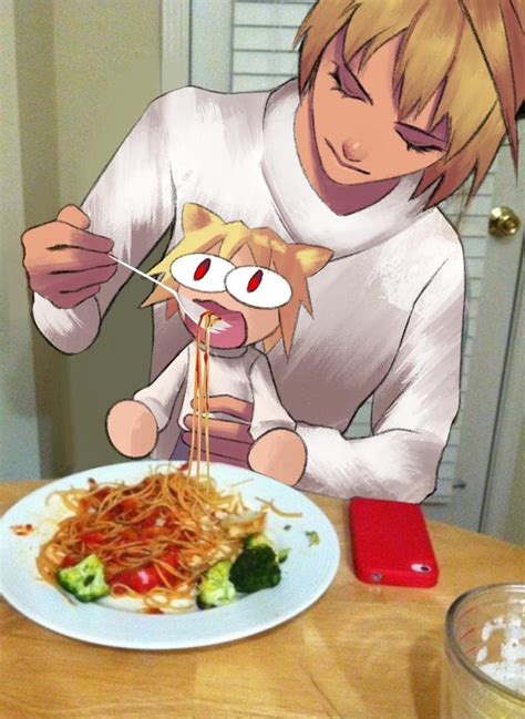 Neco-Arc being fed a plate of spaghetti | Neco-Arc | Know Your Meme