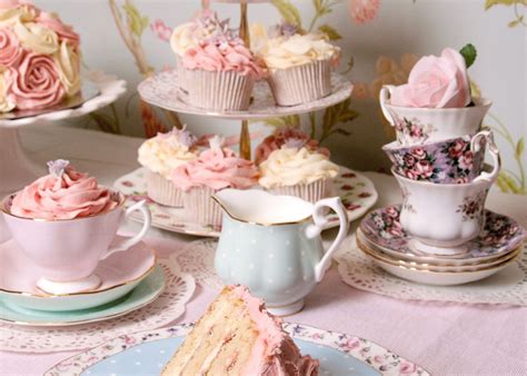 cupcakes  tea cups classic tea party setup pink afternoon tea