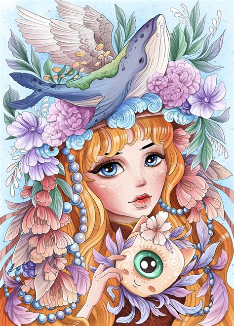 Иллюстрация Girl with mask в стиле 2d, компьютерная графика,