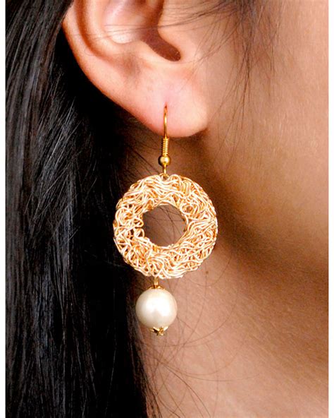Hoop shaped dangling pearl earrings by Abhika Creations | The Secret Label