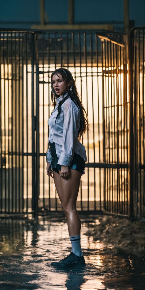 Lexica - Full body, standing, gag, swimwear, shiny, wet messy long hair