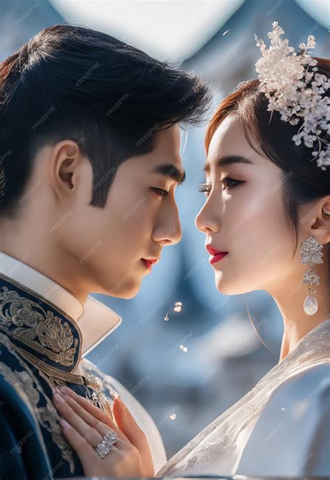 Premium AI Image | Romantic korean couple in a black hair with wedding ...
