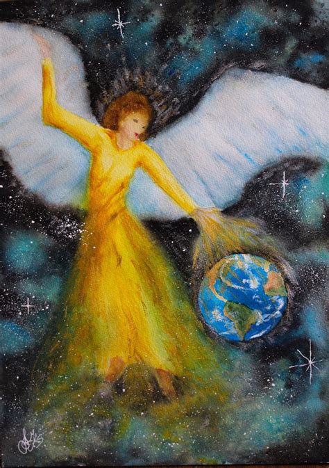 Saving Earth, Earth Angel Art, Watercolor Original Painting, Angel Art