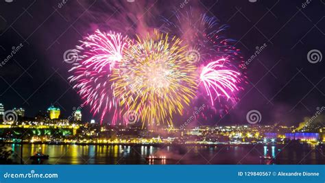 Orange and Pink Fireworks | Quebec City Stock Image - Image of golden ...