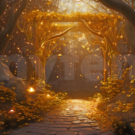 Golden Forest Digital Backdrop I , Photoshop Overlays, Photo Background