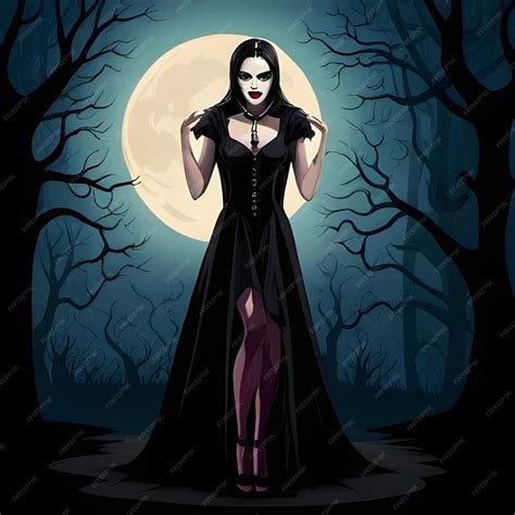 Premium AI Image | A beautiful vampire girl with a black frock and long