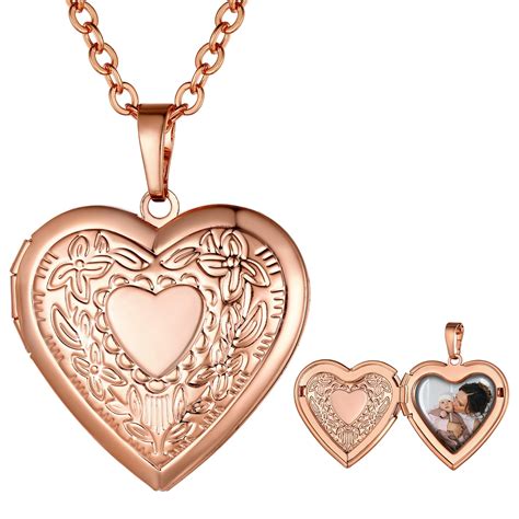 engraved heart locket necklace rose gold photo pendant memory