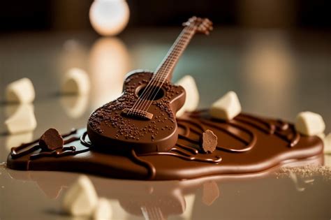 Premium Photo | A chocolate guitar shaped like a guitar sits on a ...