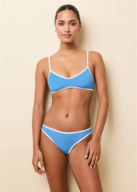 Rachel Luxe Ribbed Bikini Top Marina Blue / Optic White | Solid & Striped
