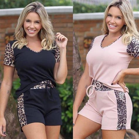 Conjunto Shorts E Blusinha - Conjunto de Shorts e Blusa com Detalhe Oncinha | Victoria's Fashion ...
