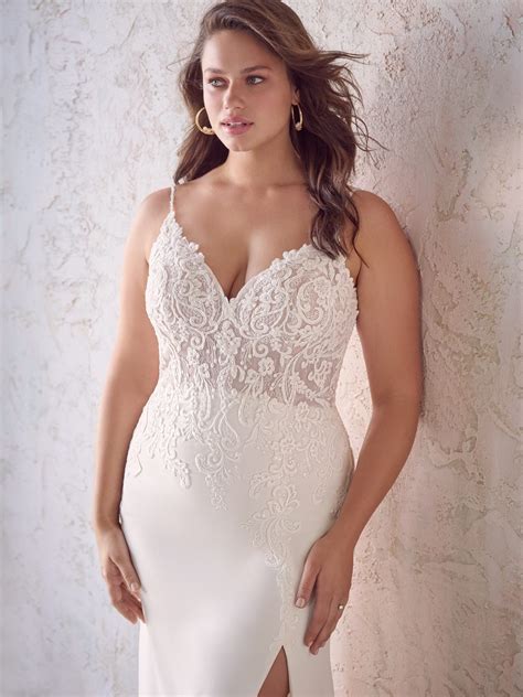 Crepe Sheath Wedding Dress With Lace Bodice | Fayette