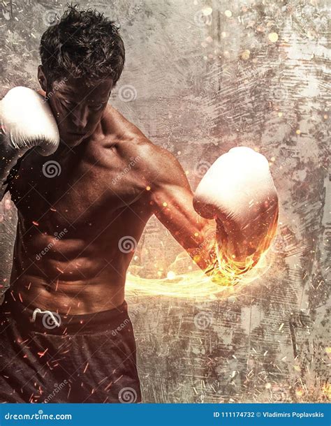 Fighter with Naked Torso Poses in Studio. Stock Photo - Image of muscle
