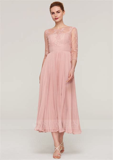 Bateau 3/4 Sleeve A-line/Princess Chiffon Tea-Length Mother of the