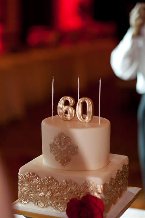 60th Birthday cake cream with gold details and red flower | 60th ...