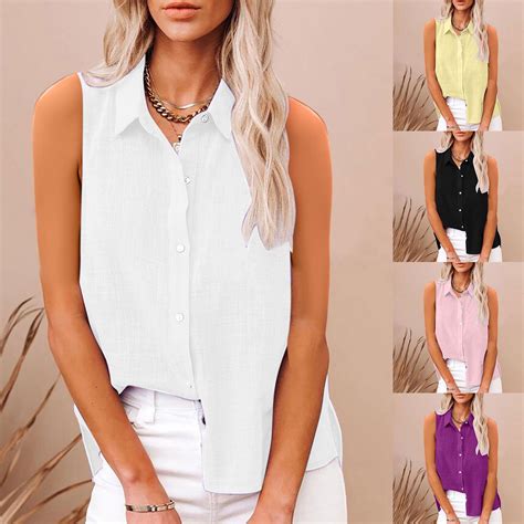 dazajoo womens sleeveless button  shirts  summer solid lapel