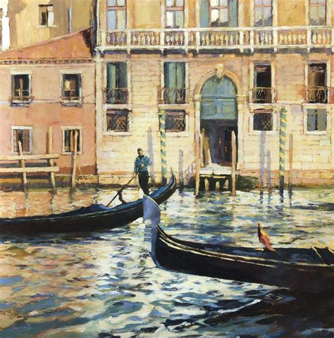 John Hammond 'Gondolas Passing' Venice Painting - No Naked Walls