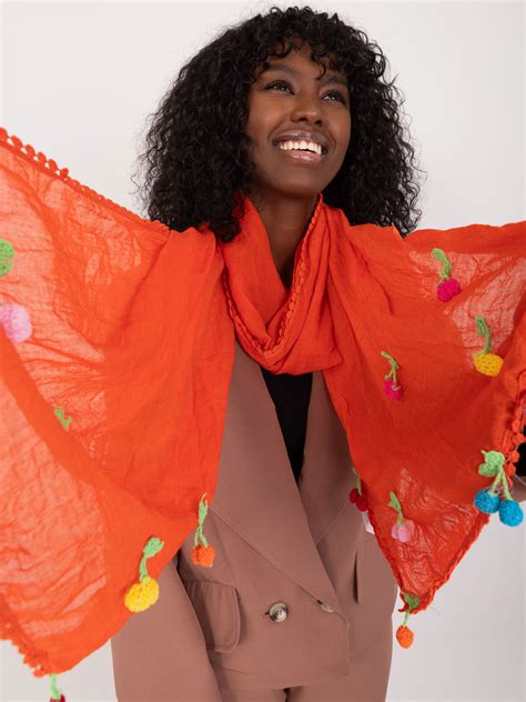 Hurtownia Pomarańczowa chusta z aplikacjami w FACTORYPRICE