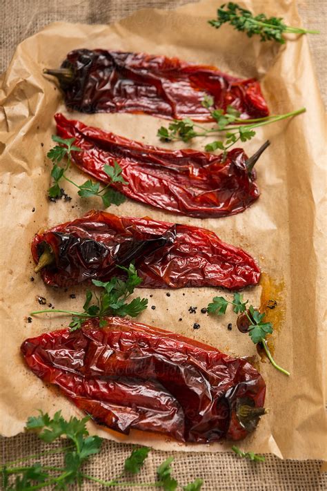 "Roasted Red Peppers" by Stocksy Contributor "Aniko Lueff Takacs" - Stocksy