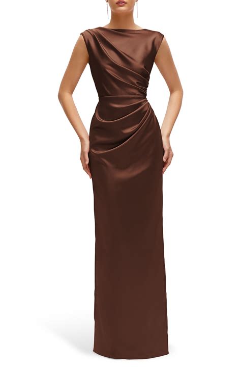 After Six Pleated Cap Sleeve Charmeuse Gown | Nordstrom | Brown