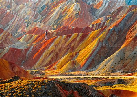 Amazing scenery of china mountains and blue sky background in sunset ...