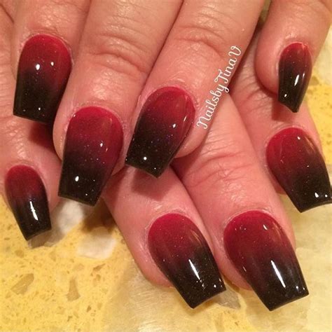 Fade square nails black and red with glitter | Red ombre nails, Red ...