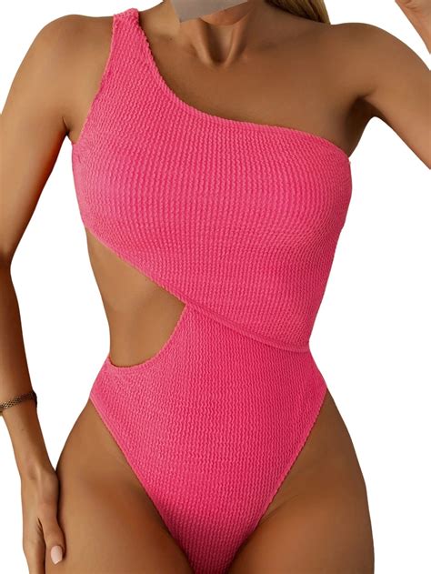 BERANMEY Women's Ribbed One Piece Swimsuit, Sexy Cut-Out Monokini, High