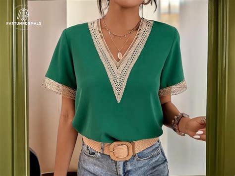 Ladies Blouse Chiffon Short Sleeve V-neck Fashionable Outwear Clothing ...