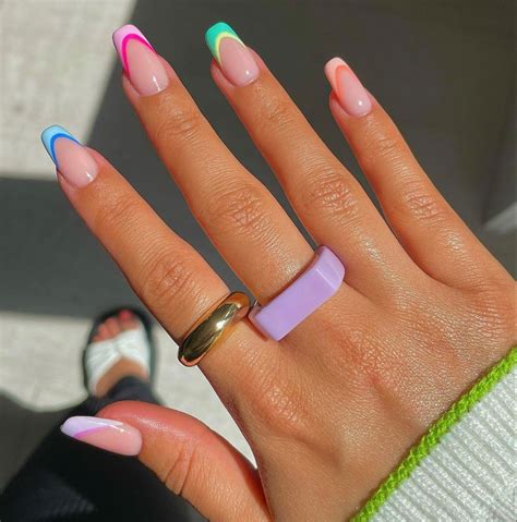 Multi color nails French tip nails multi color acrylic nail art ...