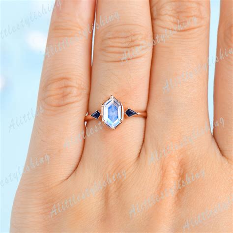 Art Deco Moonstone Engagement Ring Moonstone Wedding Ring Set - Etsy