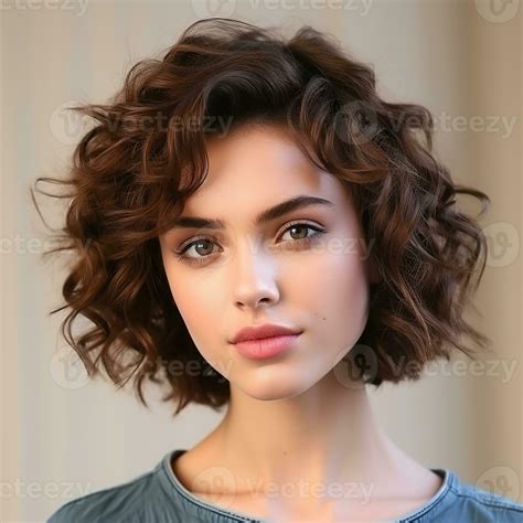 AI generated Beautiful girl with dark brown, loose curly hair