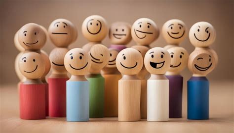 premium photo  row  wooden toy chess pieces   smiley face