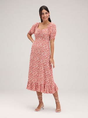 buy twenty dresses  nykaa fashion orange sweetheart neck floral midi
