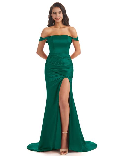 Emerald Green Sexy Chic Silky Mismatched Soft Satin Mermaid Long Bride