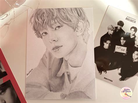 Enhypen Lee Heeseung Art Print, Pencil Drawing, Fanart Kpop Print on
