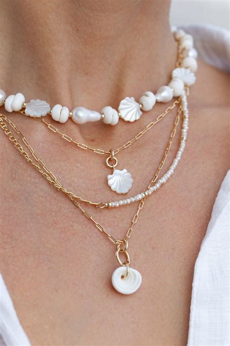 seashell chain necklace shell necklace shell beach necklace gold