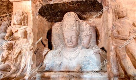 sculpture   triple headed shiva elephanta island caves mumbai
