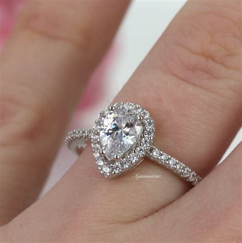 Petite Teardrop Diamond Engagement Ring for Women Sterling - Etsy