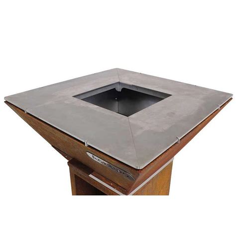 Gratar cu plita, pe lemne Colorado, 80x80x98.2 cm, Otel Corten, plita ...