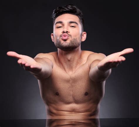 Naked Young Man Holds Hand On Shoulder Stock Photo - Image of people
