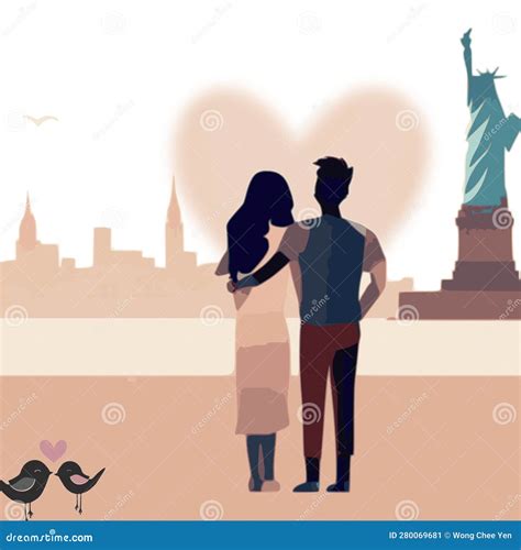 Love Birds New York Couple Valentine Vector Design Illustration Stock