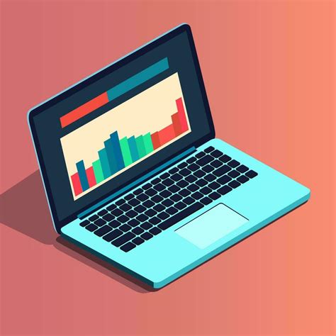 open working laptop  diagrams   screen isometric vector