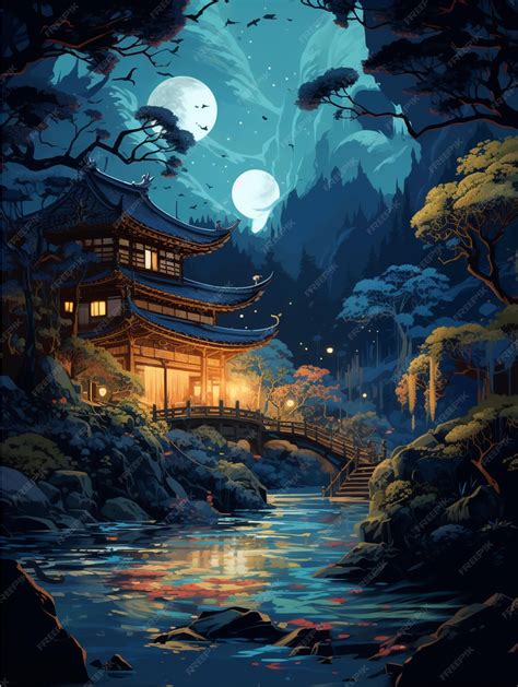Premium AI Image | Japan fantasy style scene art wallpaper background