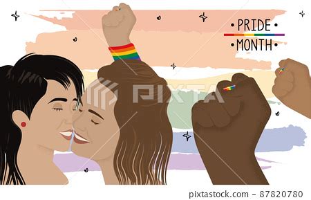 Happy lesbian couple kissing each other fight... - Stock Illustration ...