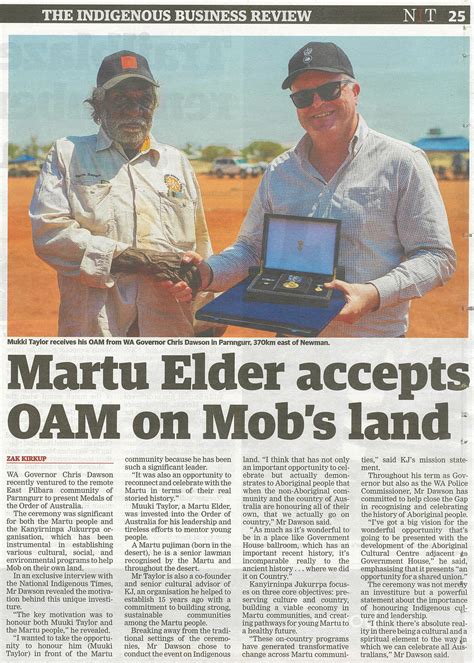 Welcome to Martu Country, celebrating Muuki Taylor OAM - Government