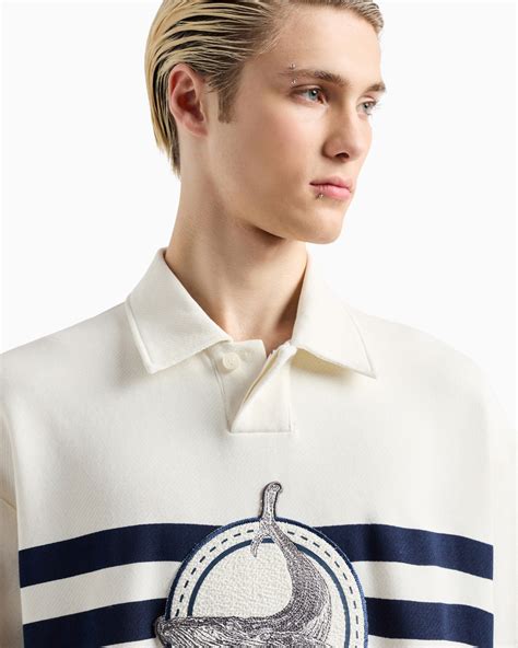 Short-sleeved sweatshirt with a polo-shirt collar in cosy twill with an