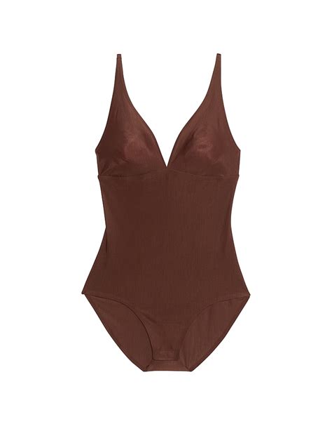 buy shapewear  victoria sheersmoothing plunge bodysuit ganache
