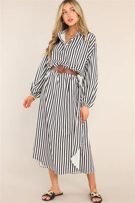 Black & White Striped Maxi Shirt Dress - All Dresses | Red Dress