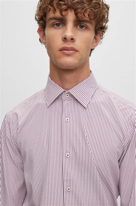 BOSS - Regular-fit shirt in striped material with Kent collar